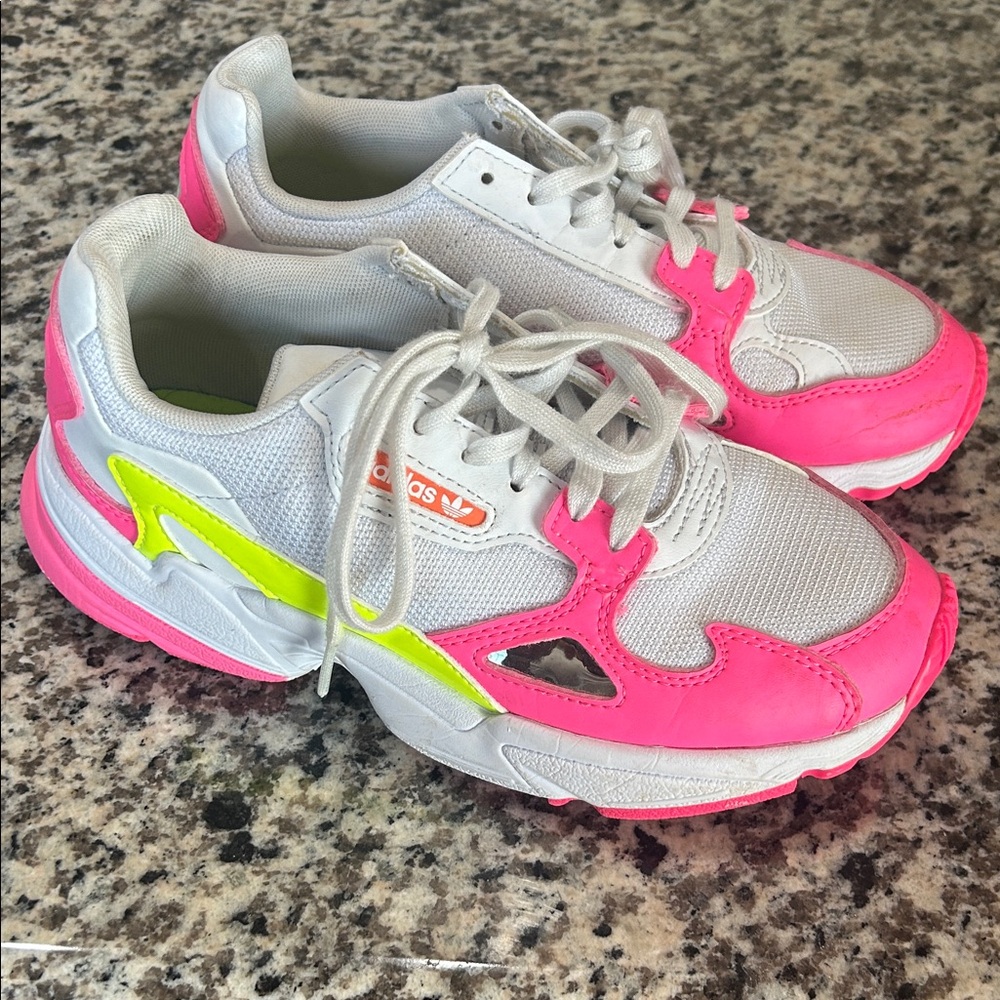 Adidas Neon Pink and White Sneakers
